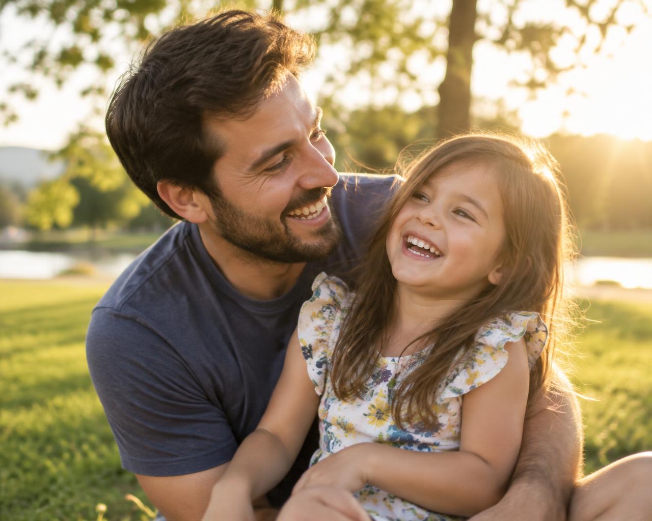 Father and daughter laughing together